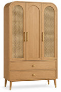 Armoire beige à trois portes dont deux ajourées et deux tiroirs