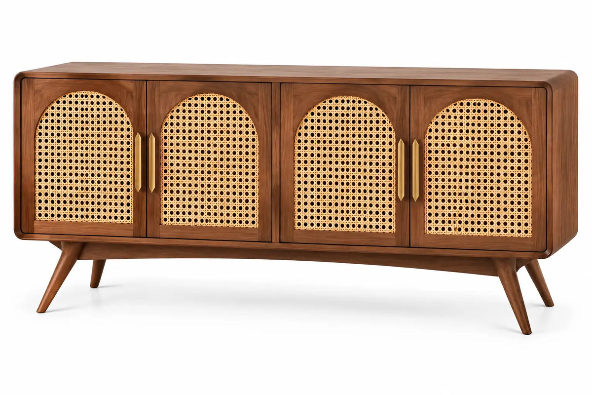 Buffet marron à quatre portes ajourées en arche