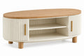 Table basse ovale blanc cassé et beige à rangement ouvert