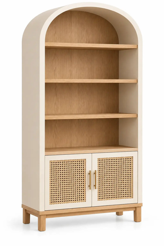 Bibliothèque blanc cassé et beige en arche à deux portes ajourées