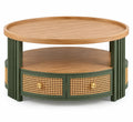 Table basse ronde verte et beige à rangement ajouré