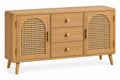 Buffet beige à deux portes ajourées en arche et trois tiroirs